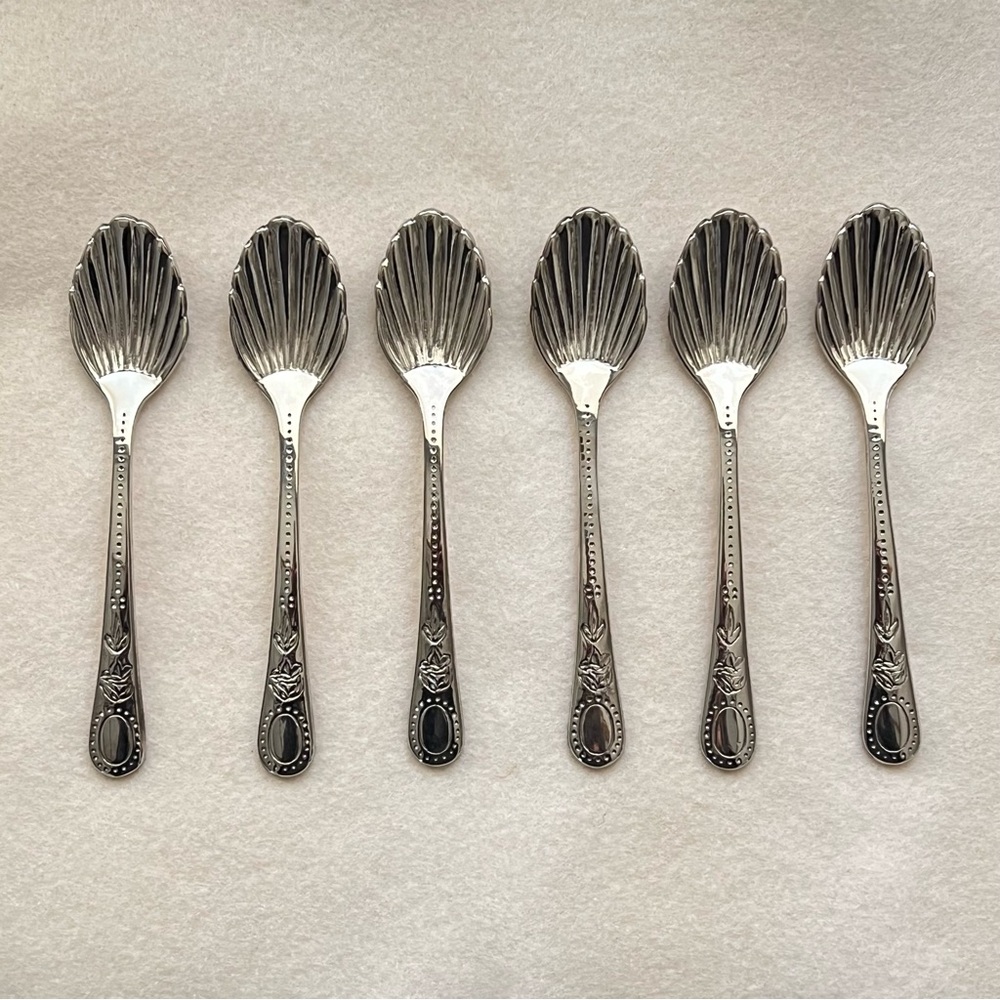 Vtg antique art deco Godinger silver sea shell spoons set of 6